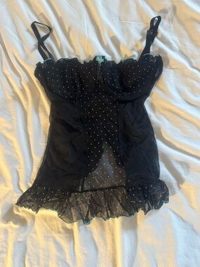 Black Polka Dot Mesh bustier top Unbranded vintage